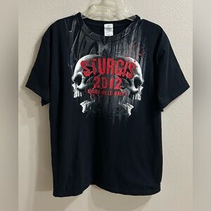 Sturgis Tshirt Size L 2012 Black Hills Rally Biker Skull Tattoo Double Sided Hit